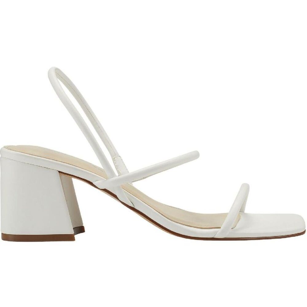 Marc Fisher Womens Galvin White Faux Leather Slingback Block Heel Shoes New - Picture 2 of 4